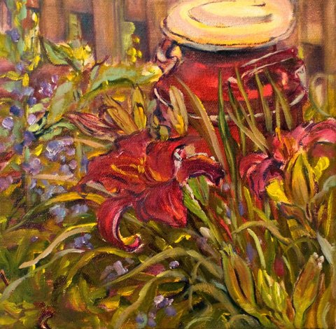 Red Milk Can in the Garden (SOLD)